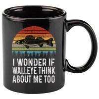 Cute I Wonder If Walleye Think About Me Funny Walleye Fishing 11oz C Handle Ceramic Mug