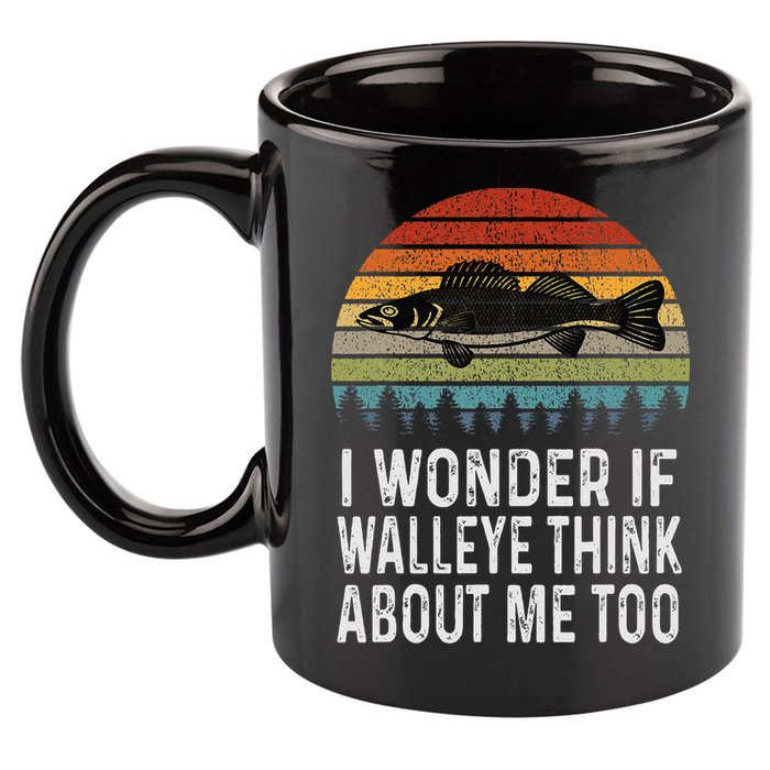 Cute I Wonder If Walleye Think About Me Funny Walleye Fishing 11oz C Handle Ceramic Mug