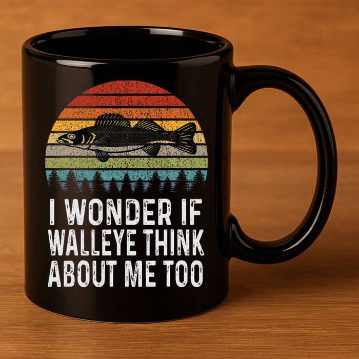 Cute I Wonder If Walleye Think About Me Funny Walleye Fishing 11oz C Handle Ceramic Mug
