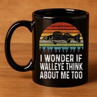 Cute I Wonder If Walleye Think About Me Funny Walleye Fishing 11oz C Handle Ceramic Mug