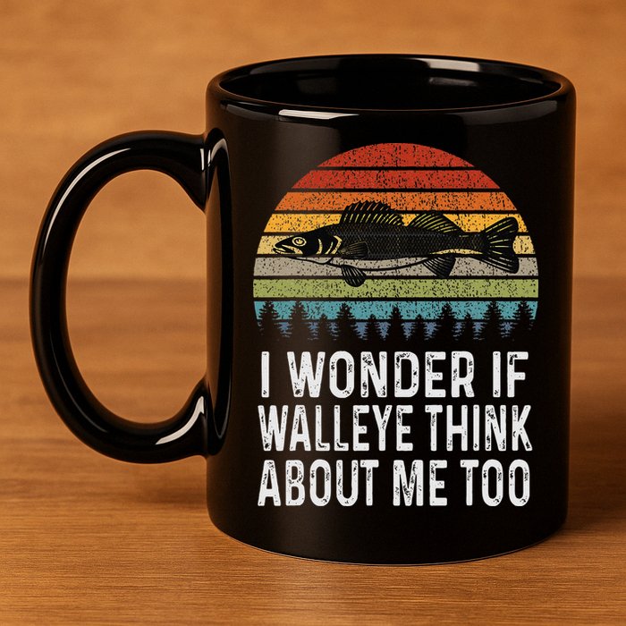 Cute I Wonder If Walleye Think About Me Funny Walleye Fishing 11oz C Handle Ceramic Mug