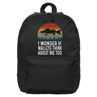 Cute I Wonder If Walleye Think About Me Funny Walleye Fishing 16 in Basic Backpack