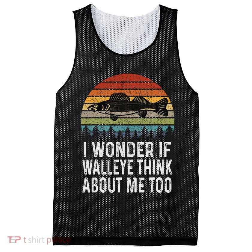 Cute I Wonder If Walleye Think About Me Funny Walleye Fishing Mesh Reversible Basketball Jersey Tank