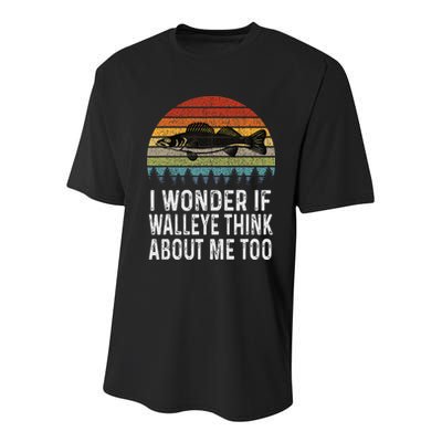 Cute I Wonder If Walleye Think About Me Funny Walleye Fishing Youth Performance Sprint T-Shirt