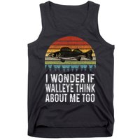 Cute I Wonder If Walleye Think About Me Funny Walleye Fishing Tank Top