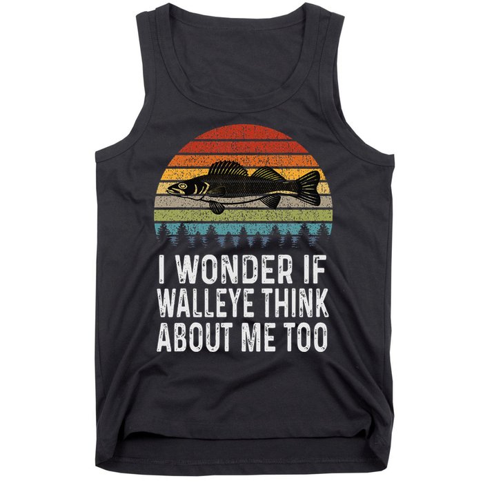 Cute I Wonder If Walleye Think About Me Funny Walleye Fishing Tank Top