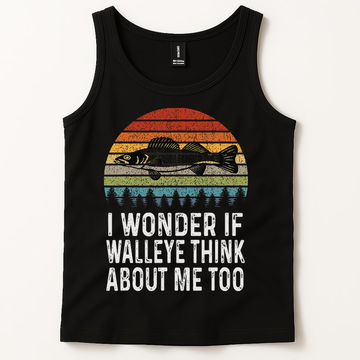 Cute I Wonder If Walleye Think About Me Funny Walleye Fishing Tank Top