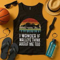 Cute I Wonder If Walleye Think About Me Funny Walleye Fishing Tank Top