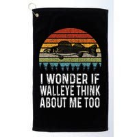 Cute I Wonder If Walleye Think About Me Funny Walleye Fishing Golf Towel