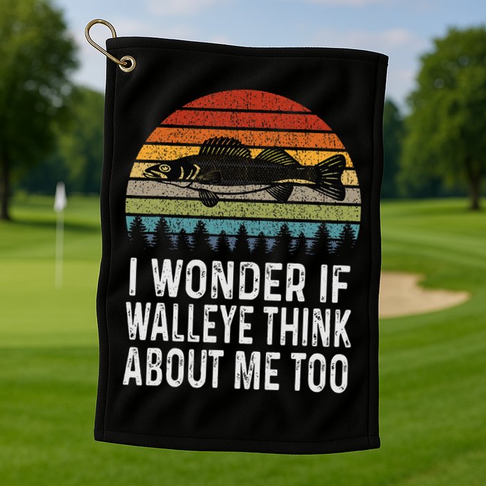 Cute I Wonder If Walleye Think About Me Funny Walleye Fishing Golf Towel