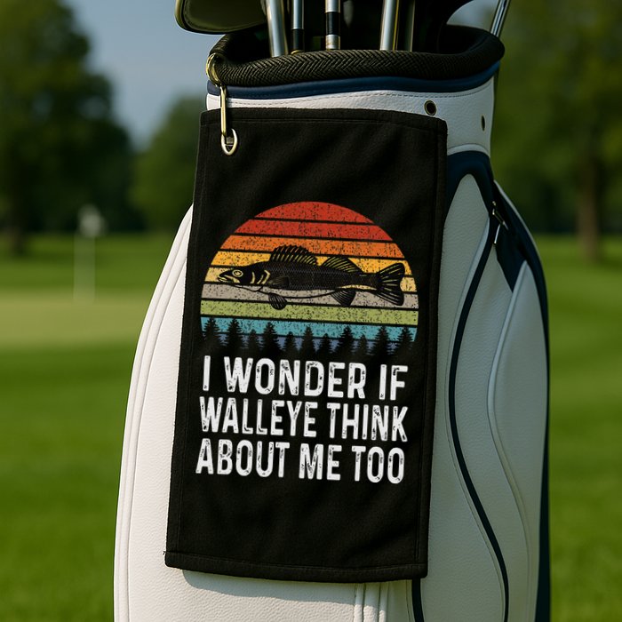 Cute I Wonder If Walleye Think About Me Funny Walleye Fishing Golf Towel
