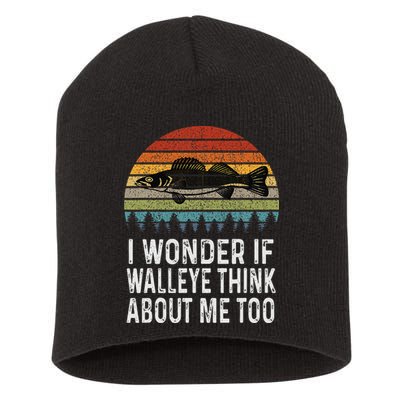 Cute I Wonder If Walleye Think About Me Funny Walleye Fishing Short Acrylic Beanie