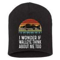 Cute I Wonder If Walleye Think About Me Funny Walleye Fishing Short Acrylic Beanie