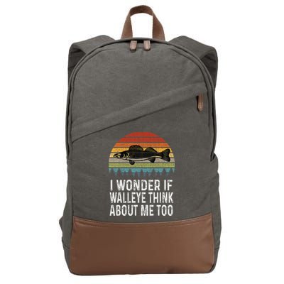 Cute I Wonder If Walleye Think About Me Funny Walleye Fishing Cotton Canvas Backpack