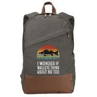Cute I Wonder If Walleye Think About Me Funny Walleye Fishing Cotton Canvas Backpack