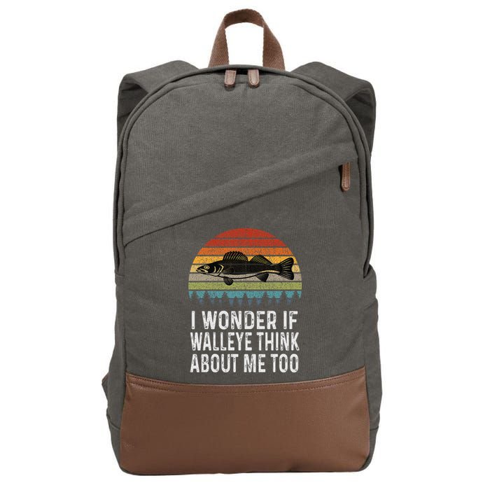 Cute I Wonder If Walleye Think About Me Funny Walleye Fishing Cotton Canvas Backpack