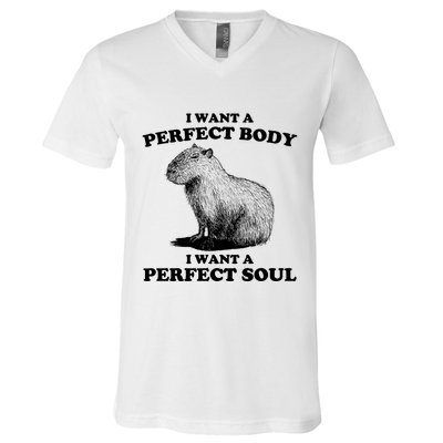 Capybara I Want A Perfect Body I Wan A Perfect Soul V-Neck T-Shirt