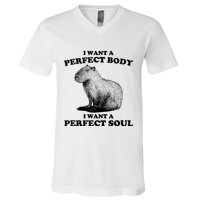 Capybara I Want A Perfect Body I Wan A Perfect Soul V-Neck T-Shirt