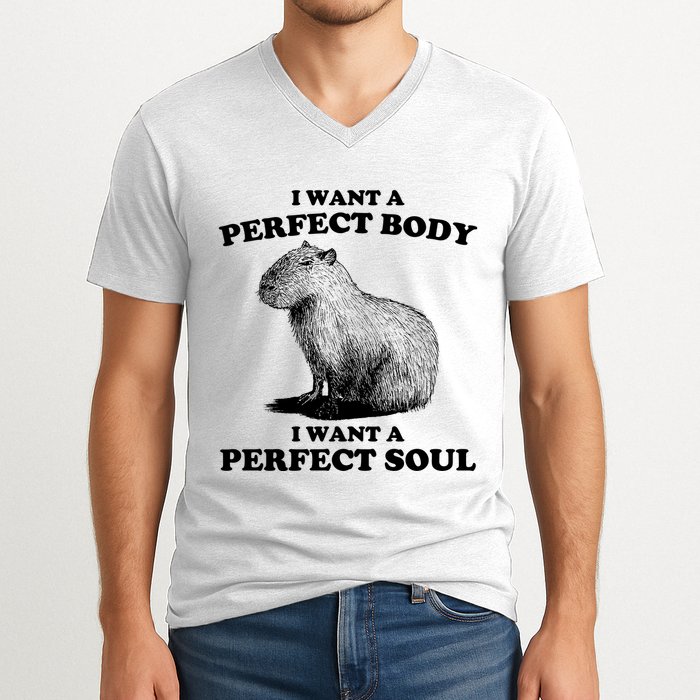 Capybara I Want A Perfect Body I Wan A Perfect Soul V-Neck T-Shirt
