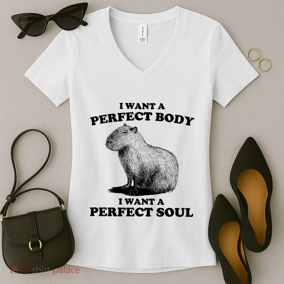 Capybara I Want A Perfect Body I Wan A Perfect Soul Women's V-Neck T-Shirt