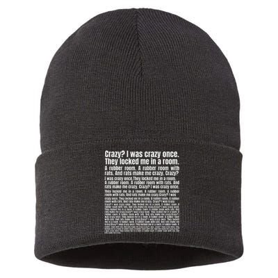 Crazy I Was Crazy Once. Funny Trending Meme Copypasta Sustainable Knit Beanie