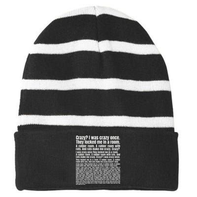 Crazy I Was Crazy Once. Funny Trending Meme Copypasta Striped Beanie with Solid Band