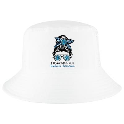 Cute I Wear Blue For Diabetes Awareness, Leopard Messy Bun Cool Comfort Performance Bucket Hat