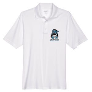 Cute I Wear Blue For Diabetes Awareness, Leopard Messy Bun Men's Origin Performance Pique Polo