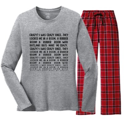 Crazy I Was Crazy Once Meme Women's Long Sleeve Flannel Pajama Set 