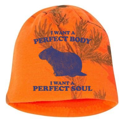 Capybara I Want A Perfect Soul Funny Capybara Meme Kati - Camo Knit Beanie