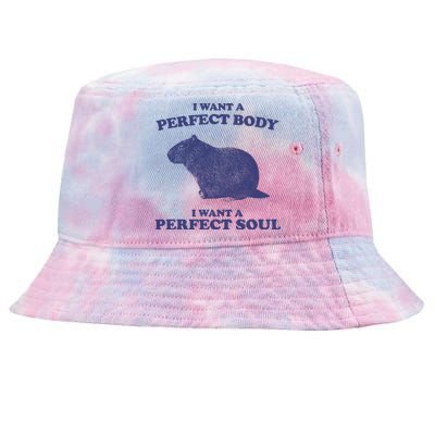 Capybara I Want A Perfect Soul Funny Capybara Meme Tie-Dyed Bucket Hat