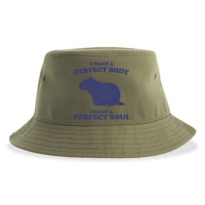 Capybara I Want A Perfect Soul Funny Capybara Meme Sustainable Bucket Hat