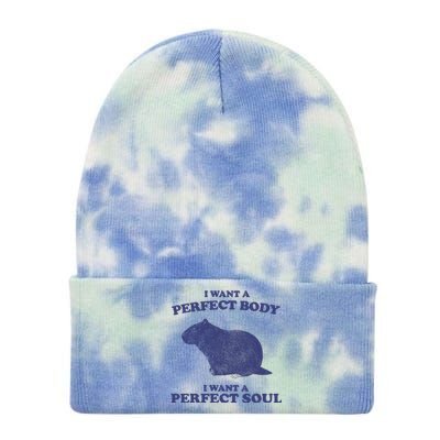 Capybara I Want A Perfect Soul Funny Capybara Meme Tie Dye 12in Knit Beanie