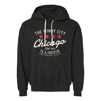 Chicago Illinois Windy City Estd 1837 Prairie State Souvenir Garment-Dyed Fleece Hoodie