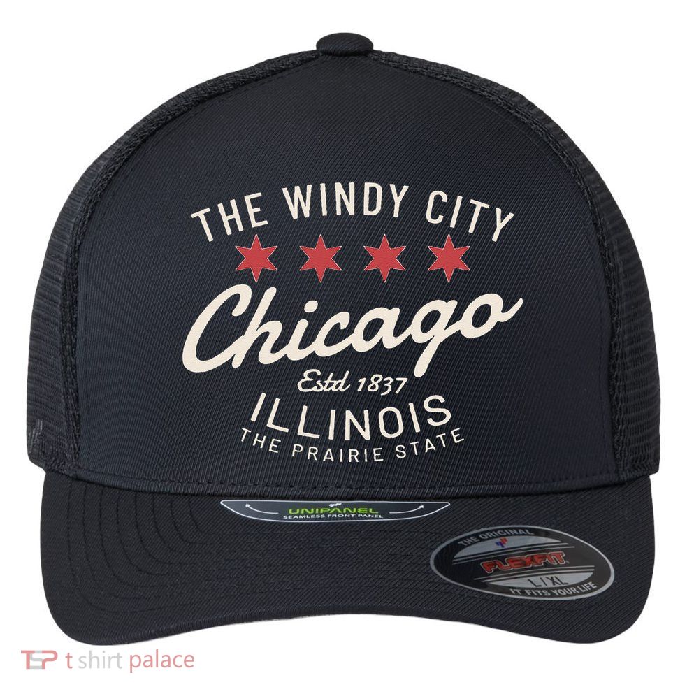 Chicago Illinois Windy City Estd 1837 Prairie State Souvenir Flexfit Unipanel Trucker Cap