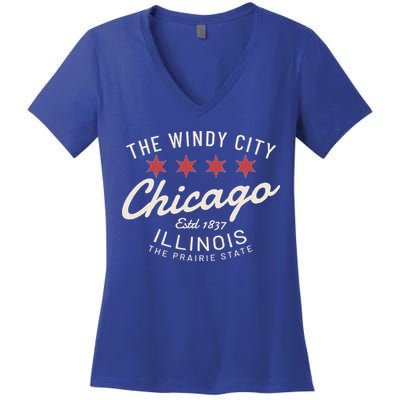 Chicago Illinois Windy City Estd 1837 Prairie State Souvenir Women's V-Neck T-Shirt