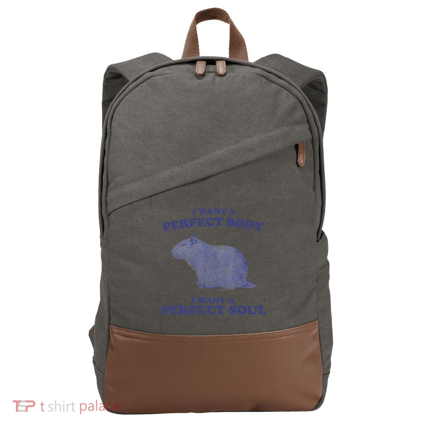 Capybara I Want A Perfect Body I Want A Perfect Soul Meme Cotton Canvas Backpack