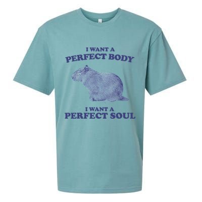 Capybara I Want A Perfect Body I Want A Perfect Soul Meme Sueded Cloud Jersey T-Shirt