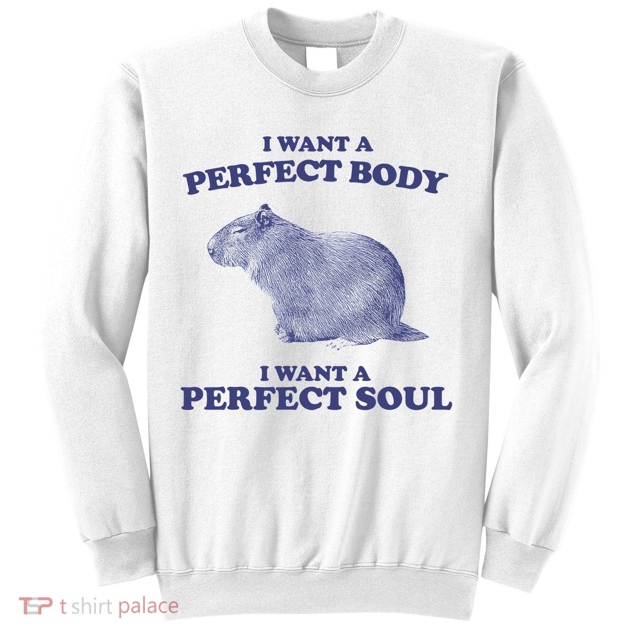 Capybara I Want A Perfect Body I Want A Perfect Soul Meme Sweatshirt