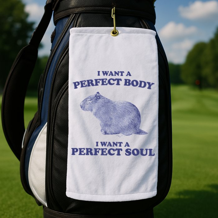 Capybara I Want A Perfect Body I Want A Perfect Soul Meme Golf Towel