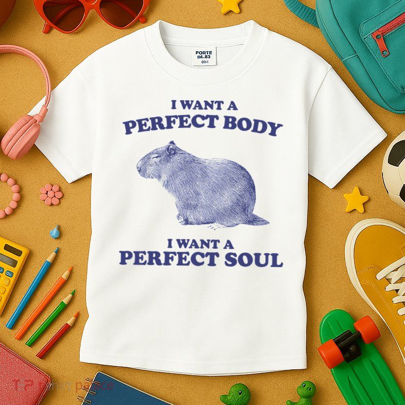 Capybara I Want A Perfect Body I Want A Perfect Soul Meme Kids T-Shirt