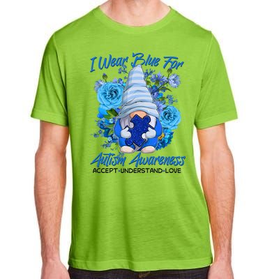 Cool I Wear Blue For Autism Awareness Accept Understand Love Flower Gnome Adult ChromaSoft Performance T-Shirt