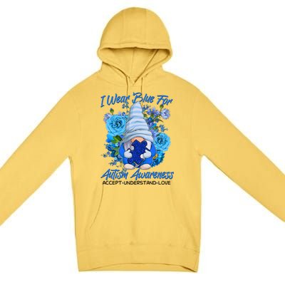 Cool I Wear Blue For Autism Awareness Accept Understand Love Flower Gnome Premium Pullover Hoodie