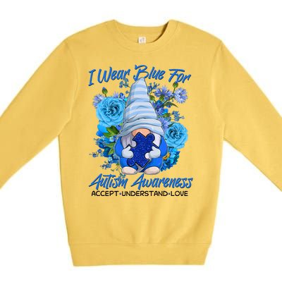 Cool I Wear Blue For Autism Awareness Accept Understand Love Flower Gnome Premium Crewneck Sweatshirt