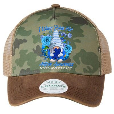 Cool I Wear Blue For Autism Awareness Accept Understand Love Flower Gnome Legacy Tie Dye Trucker Hat