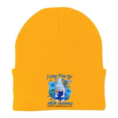 Cool I Wear Blue For Autism Awareness Accept Understand Love Flower Gnome Knit Cap Winter Beanie