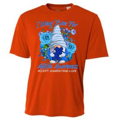 Cool I Wear Blue For Autism Awareness Accept Understand Love Flower Gnome Cooling Performance Crew T-Shirt