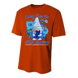 Cool I Wear Blue For Autism Awareness Accept Understand Love Flower Gnome Performance Sprint T-Shirt