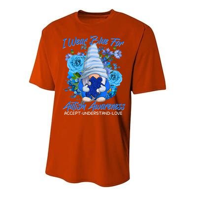 Cool I Wear Blue For Autism Awareness Accept Understand Love Flower Gnome Performance Sprint T-Shirt