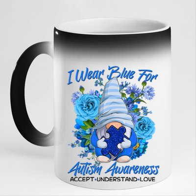 Cool I Wear Blue For Autism Awareness Accept Understand Love Flower Gnome 11oz Black Color Changing Mug